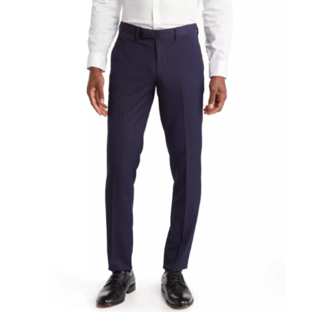 Mens Dress Pants Size 43 Waist Soul Of London Navy Blue Flat Front